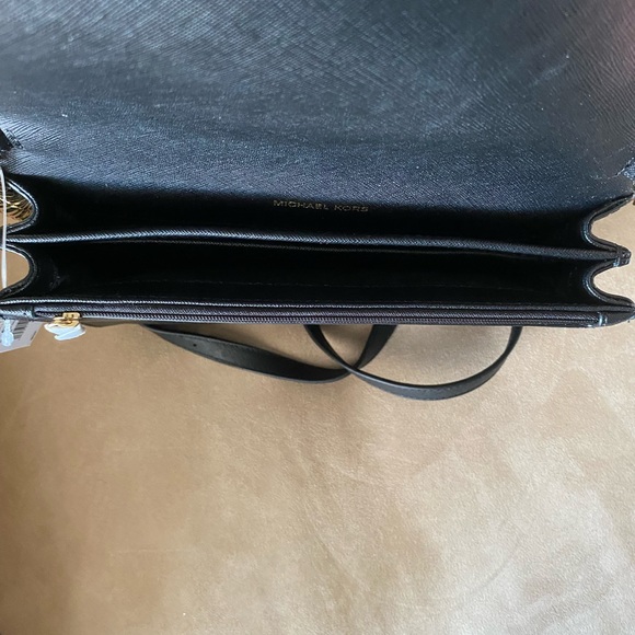 Michael Kors Gusset Leather Crossbody Bag - Black/Gold - Picture 10 of 13